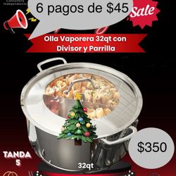 Tamalera 32Qt Con Parrilla Y Divisor De Princess House Nueva 