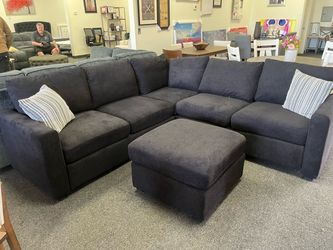 Dark Gray Fabric Sectional Sofa with Ottoman