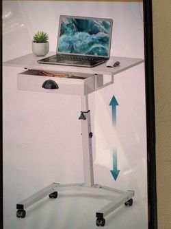 Adjustable desk table with drawer and wheels for small space