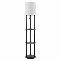 Globe Electric Reid 57.5" Matte Black Shelf Floor Lamp with White Linen Shade