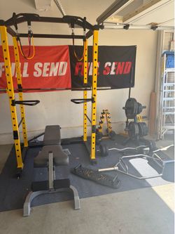 Complete Home Gym Package – Squat Rack, Bench, 240 lbs Plates, Barbells, Hex Bar & More