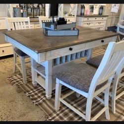 Modern Farmhouse Style Two Tone Counter Height Dining And Bar Stools🤩 Dining Room/ Kitchen💥 5 Piece Dining Room Set🤩