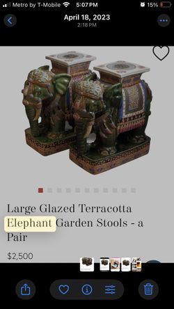 Large Glazed Terracotta Stools Vintage 