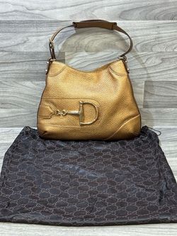 Gucci Techno Hobo Horsebit Bag In Metallic Bronze Leather. (A1D000787)