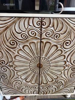 Carved Wood Cabinet with Floral Design