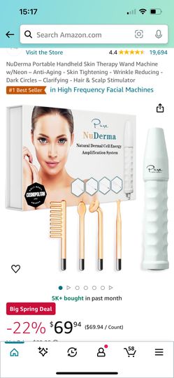 NuDerma Portable Handheld Skin Therapy Wand Machine w/Neon – Anti-Aging - Skin Tightening - Wrinkle Reducing - Dark Circles – Clarifying - Hair & Scal