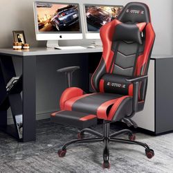PC Massage Gaming Chair with Footrest Red