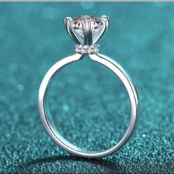 Solid Sterling Silver Moissanite Engagement Ring Size 6 And 7