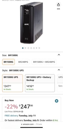 APC UPS 1500VA Battery Backup Surge Protector, BR1500G Backup Battery Power Supply with AVR