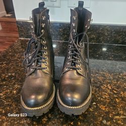 Black Lace-Up Combat Boots with silver Chain