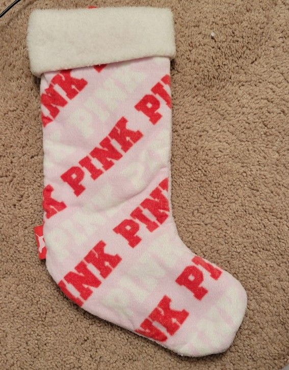 Victoria's Secret Pink and White Holiday Stocking