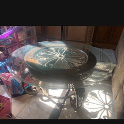Glass Iron Round Coffee Table