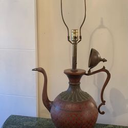 1950’s Persian Cooper , Brass & Wood Table Lamp 34” H x 16” W