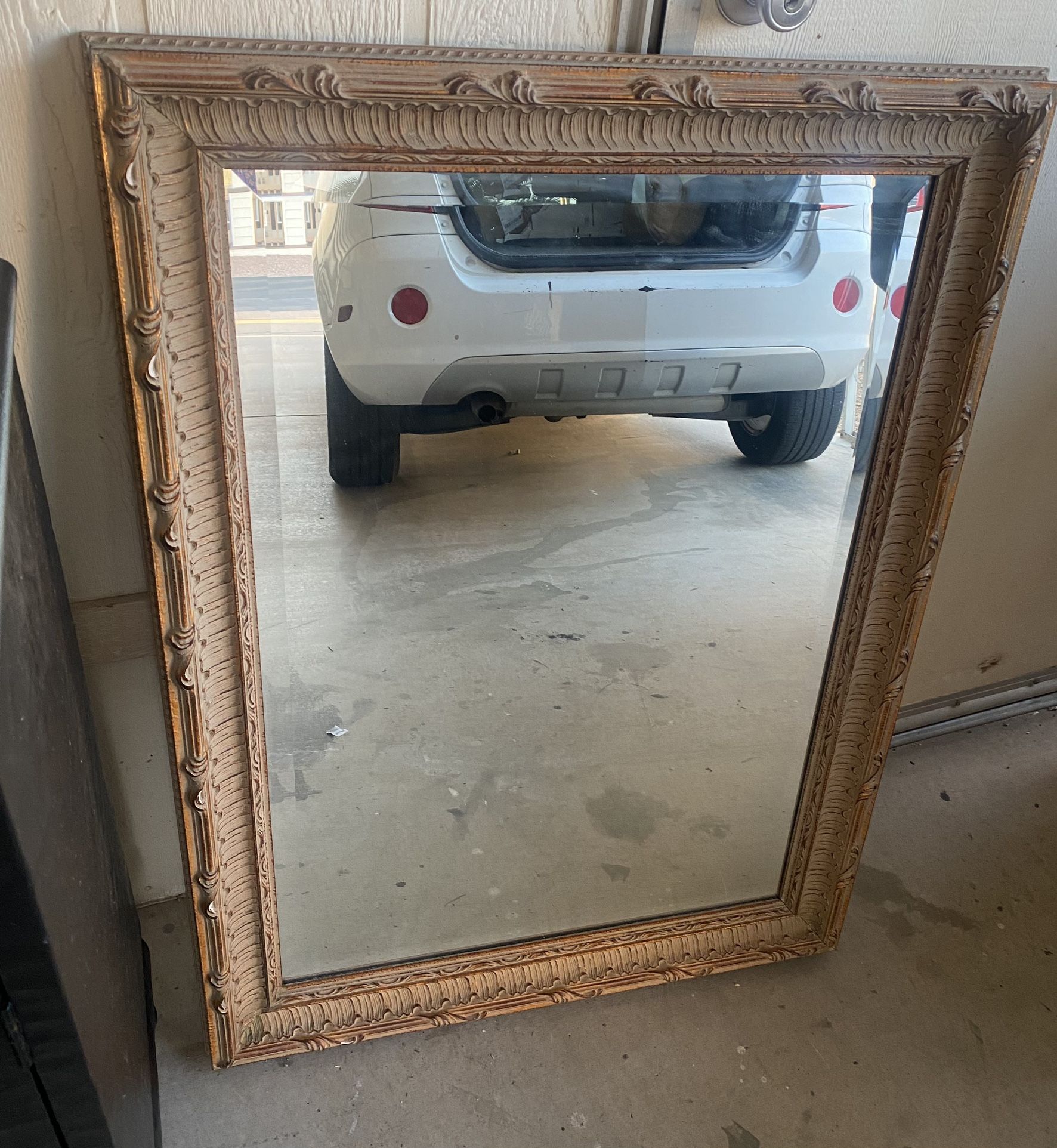 Beautiful Large Wood Carved Beveled Mirror. No Reason. Hangs Either Direction. Great Condition.