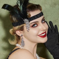 1920s Flapper Accessories Set for Women, Roaring 20s Great Gatsby Headband Flapper Costume Accessories