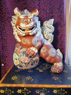 Vintage Porcelain Chinese Painted Foo Dog