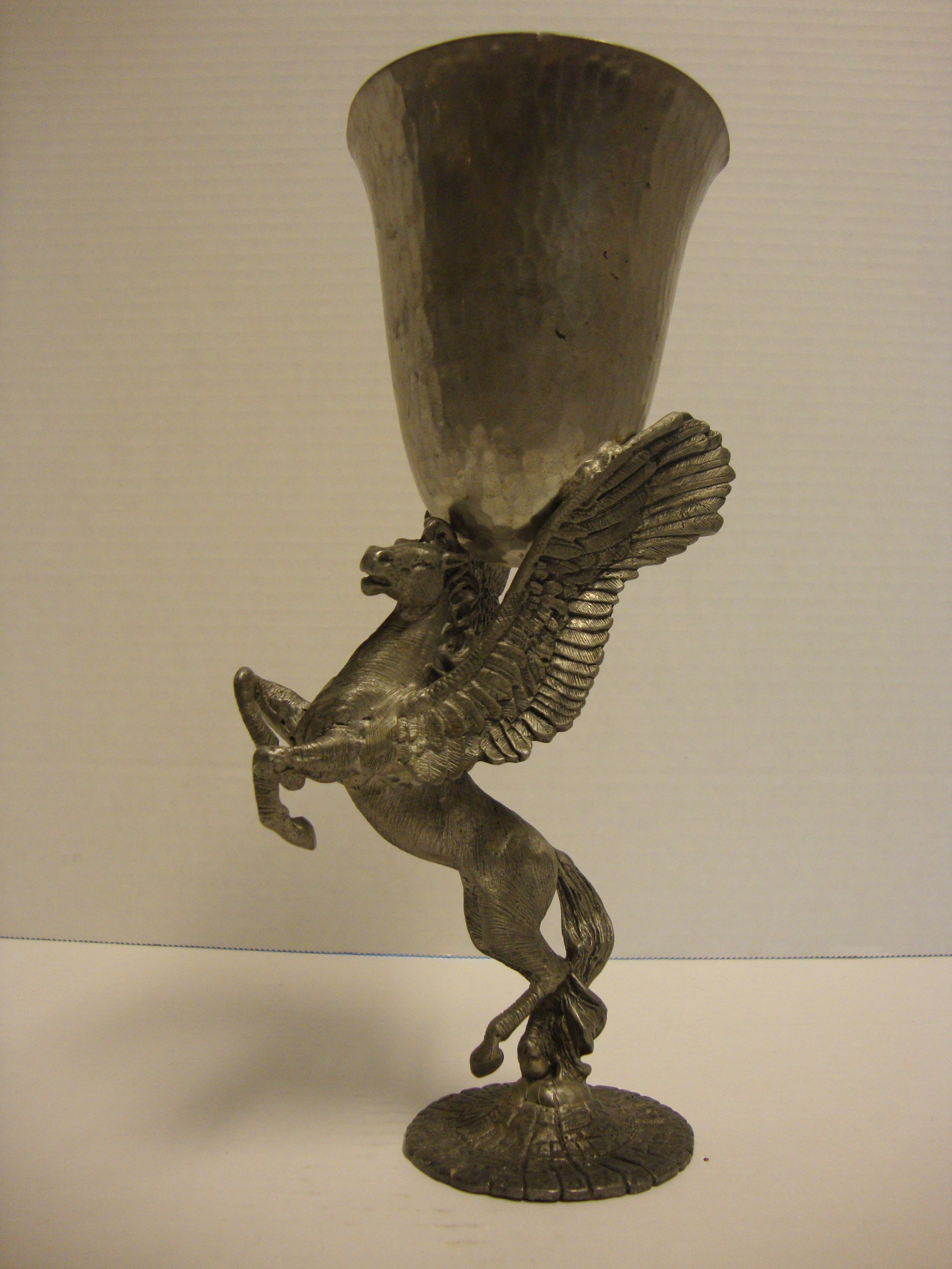 VINTAGE RARE 9.5" BALLENA BAY PEWTER PEGASUS WINE GOBLET CUP GLASS HANDMADE BY RIVAS BBTC