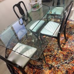 Large Glass Table W/ 4 Matching Chairs