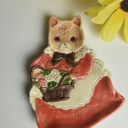 Takahashi Whimsical Country Cat  Spoon Rest / Tea Bag Holder / Trinket Dish Japan 