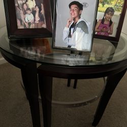 Two Glasses Tables, Brown Color. 