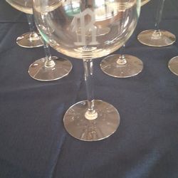 Set of 8 Crystal Engraved 'R' Glasses or Goblets