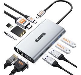 USB C Docking Station, 12-in-1 USB C Hub Dual Monitor with 2 HDMI, VGA, RJ45, 100W PD, USB-C Data, 2 USB 3.0, 2 USB 2.0, SD/TF Card Reader, for MacBoo