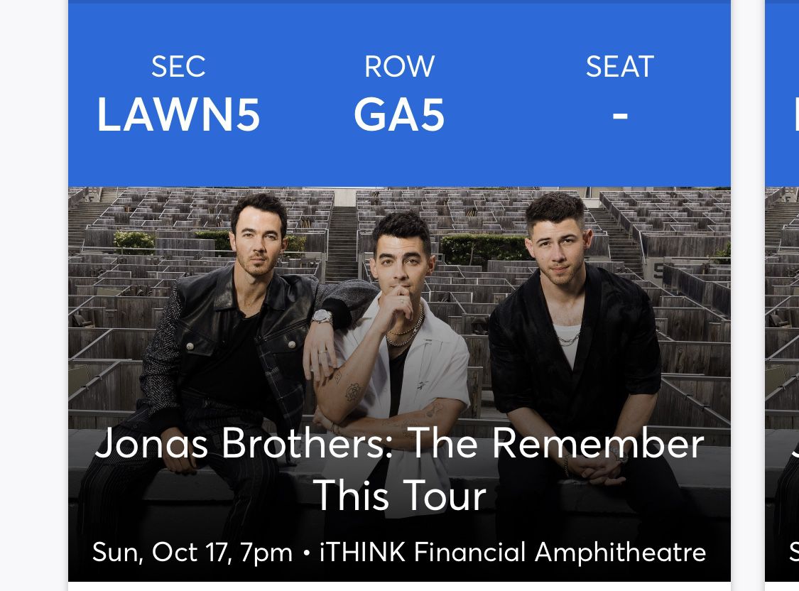 6 Lawn Tickets For Jonas Brothers