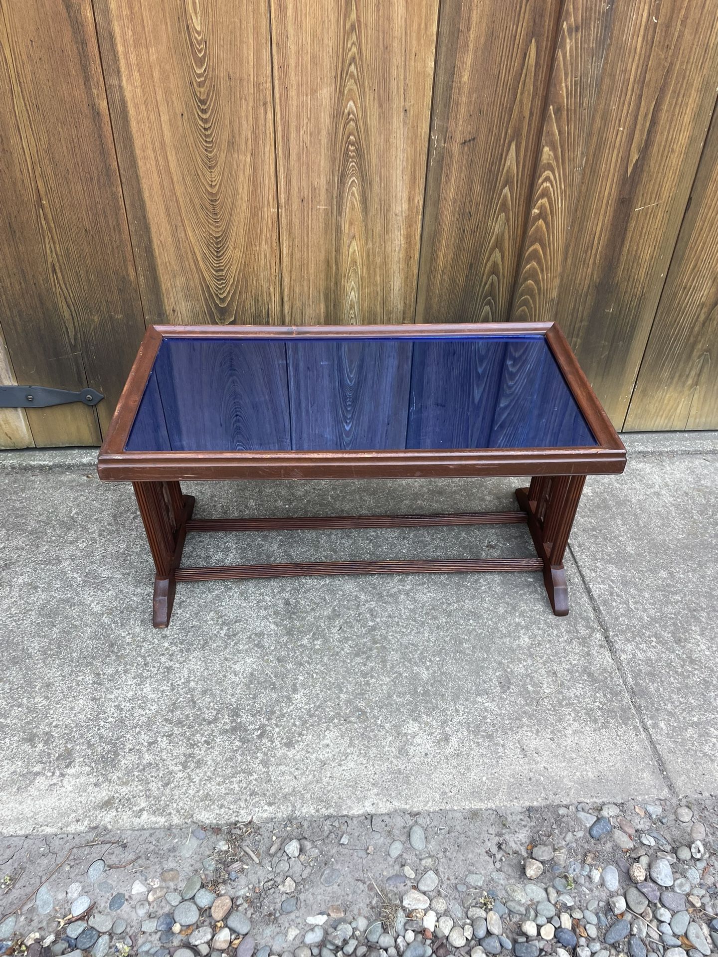 Vintage Coffee Table. Blue Glass