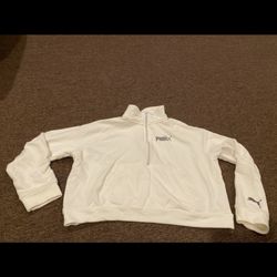 EUC White PUMA women's cropped sweatshirt white quarter 1/4 zip XL top pull over