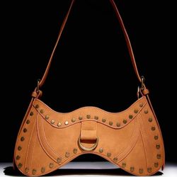 Brown Faux Suede Western Studded Shoulder Bag