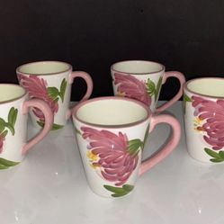 Paula Dean Peony Patch Set Of 5 Coffee Mugs Cups