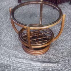 Boho Bentwood Rattan Round Side Table 