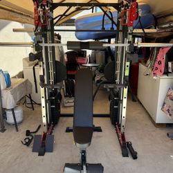Smith Machine 200 | Adjustable Bench | 245lb Cast Iron Olympic Weights | 7ft Olympic Bar | Fitness | Gym Equipment | FREE DELIVERY 🚚 