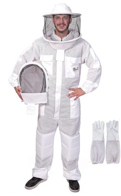USKEPPERS 3-Layer Ultra Ventilated Sting Proof Bee Suit for Men & Women – Premium Beekeeping Suit with Bee Gloves & Two Detachable Beekeepers Veils (W
