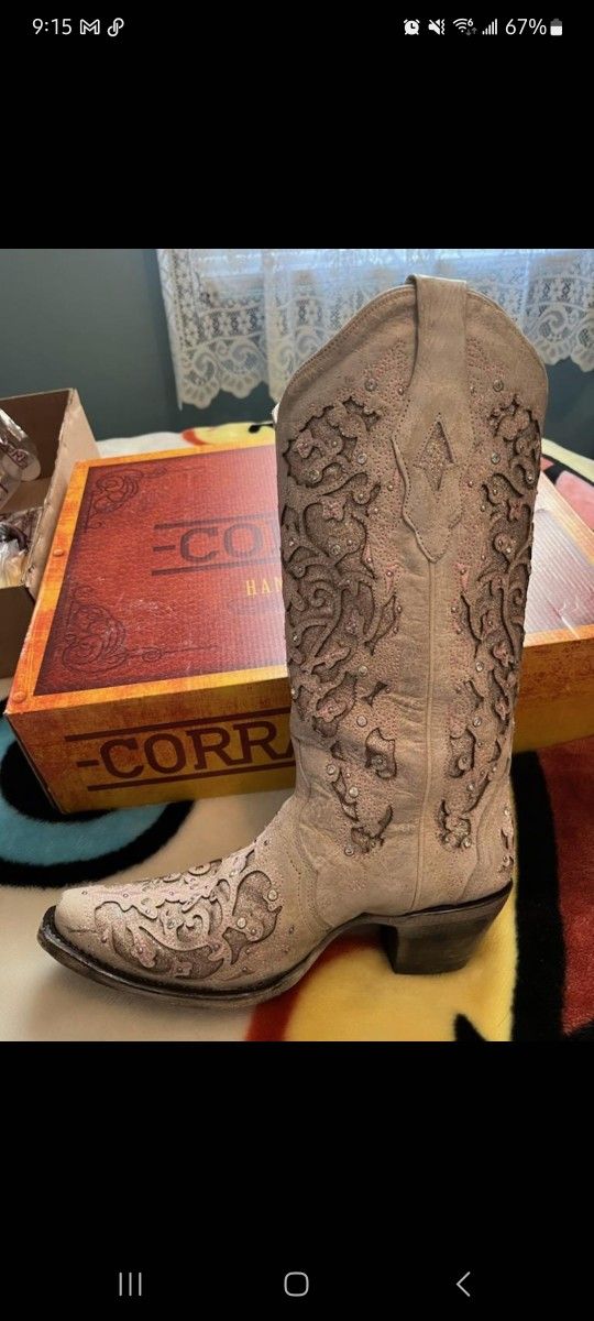 Corral Off White With Rose Gold Gem Wedding Cowboy Boots