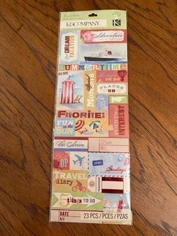 New K & Company Brenda Walton Embossed Stickers - Travel, Adventure, Vacation Themed