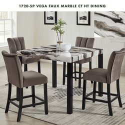 COUNTER HEIGHT FAUX MARBLE DINING TABLE WITH CHAIRS