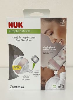 NUK Simply Natural Baby Bottles, Colors may vary, 9 oz, 2-Pack
