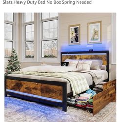 LED Queen Storage Bed Frame With 4 Drawers