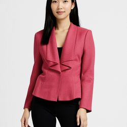 Tahari Pink Raspberry Weaved Jacket Blazer Folded Lapels Sz 4 NWOT