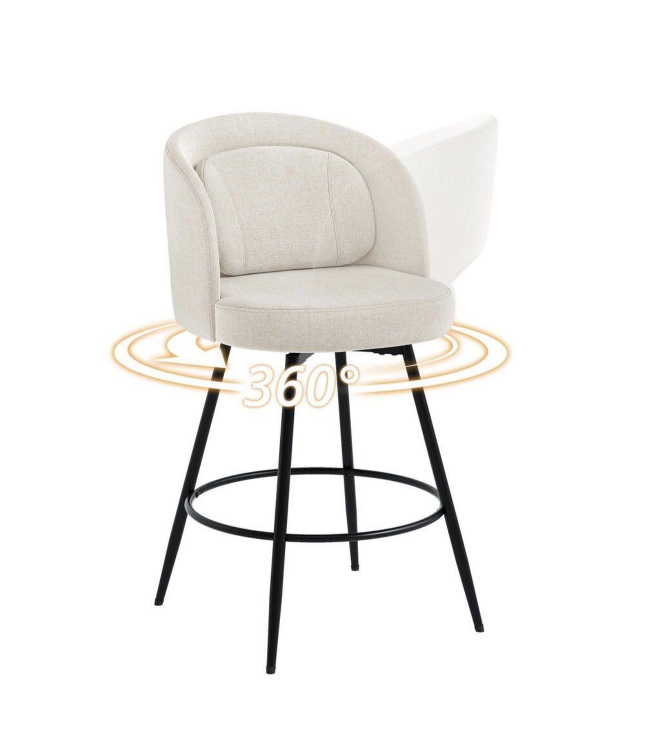 26 in Linen Fabric Swivel Bar Stool Upholstered Metal Frame Counter Height Barstools with Round Footrest Set of 4