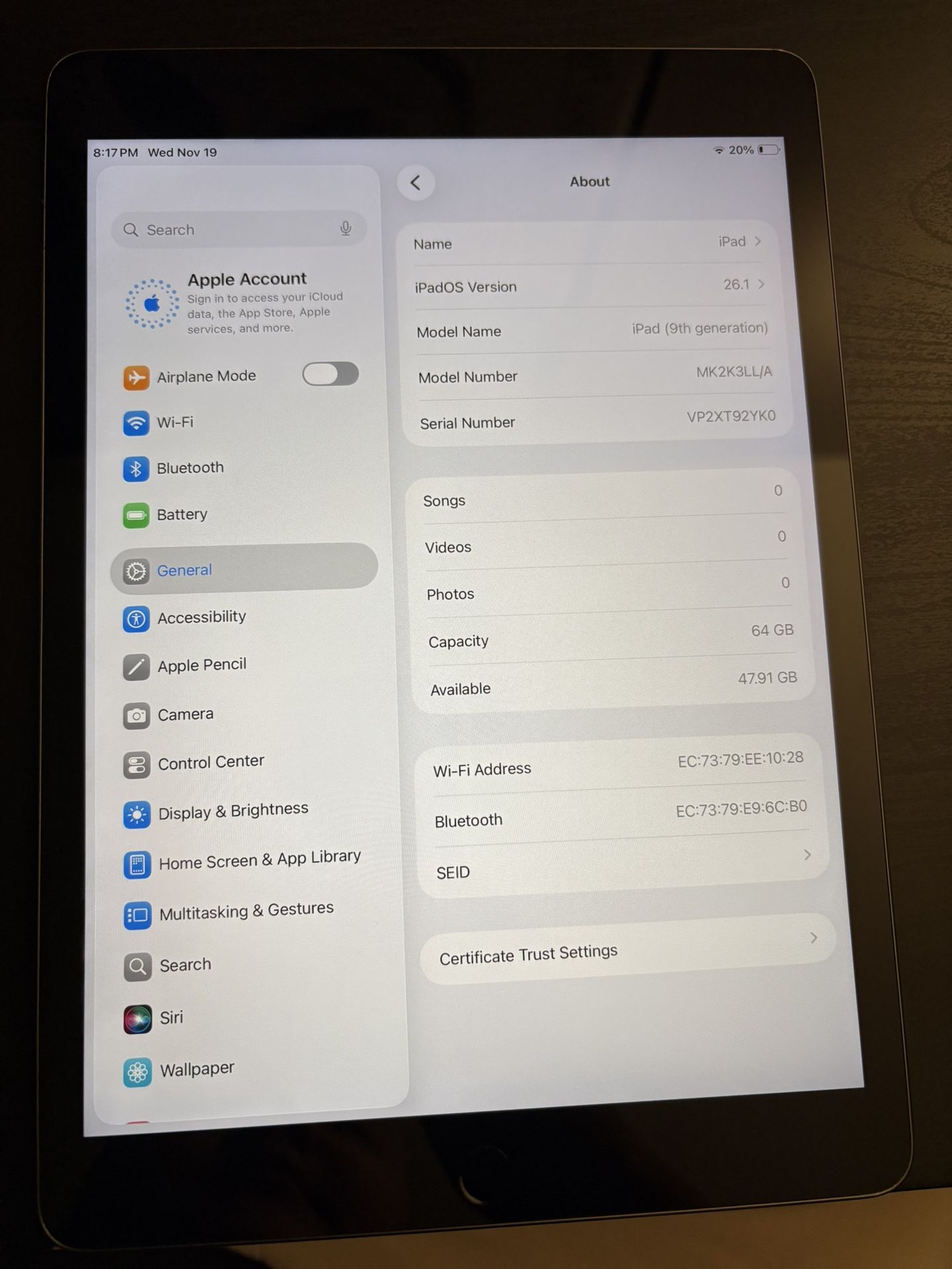 Ipad 9th Wifi only