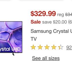 55’ Samsung Crystal UHD 4K Smart tv