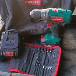 HYCHIKA - 20V CORDLESS DRILL DRIVER  WITH BATTERY AND CHARGER  CARRY BAG  +FREE  BITS