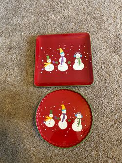 CHRISTMAS!! Pier one “Snowball” pedestal cake plate and large platter