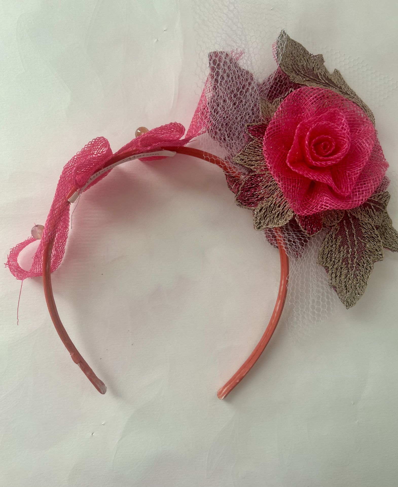 Pink Straw Rose Headband
