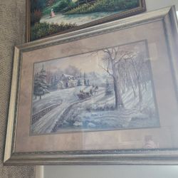 Vintage Framed Winter Landscape Print 