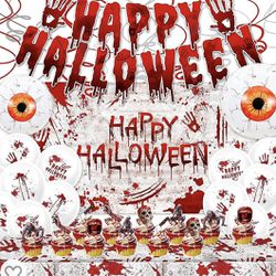 Scary Halloween Party Decorations - 74 Pcs Bloody Halloween Party Supplies Include Garland Banner,