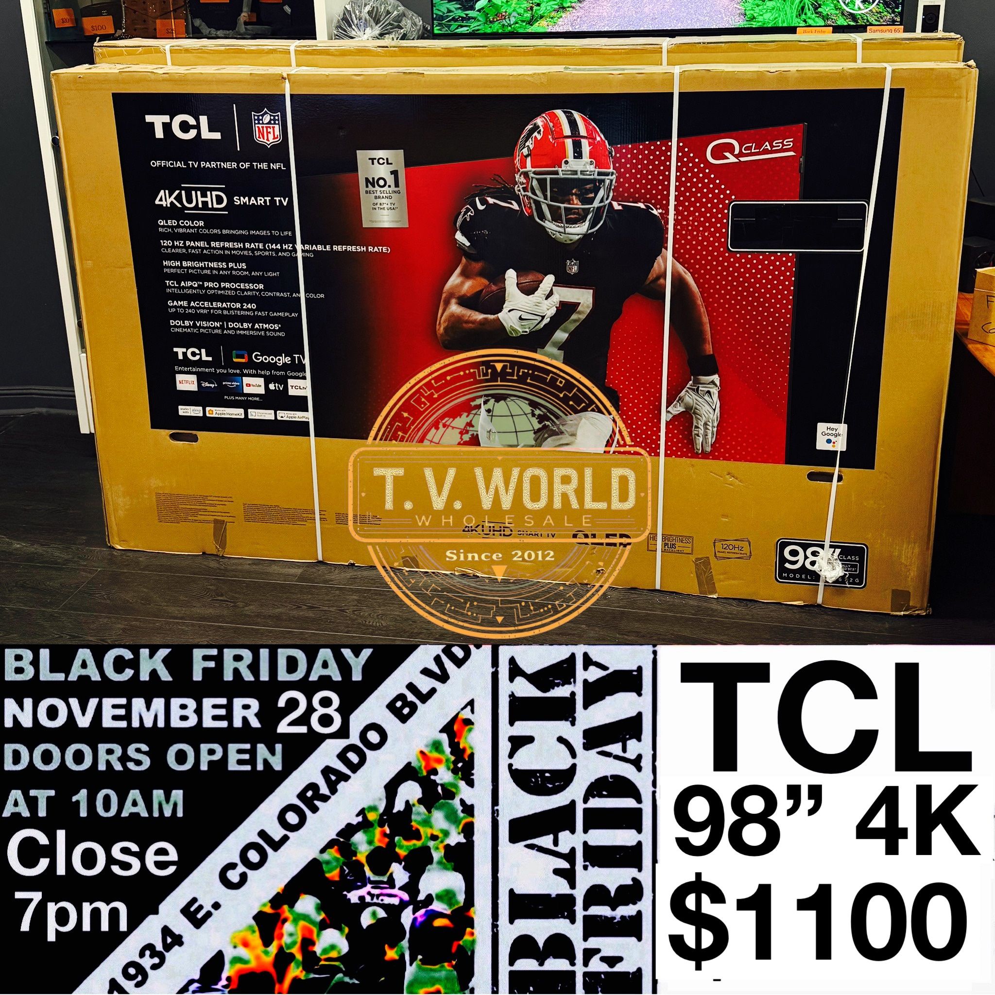 98 INCH TCL QLED Q CLASS SMART 4k TVs Ai Thin Q BKACK Friday Tv Sale X Box Ps5 