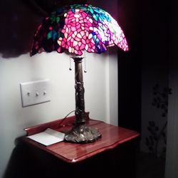 Vintage Stainglass Lamp Solid Brass Base
